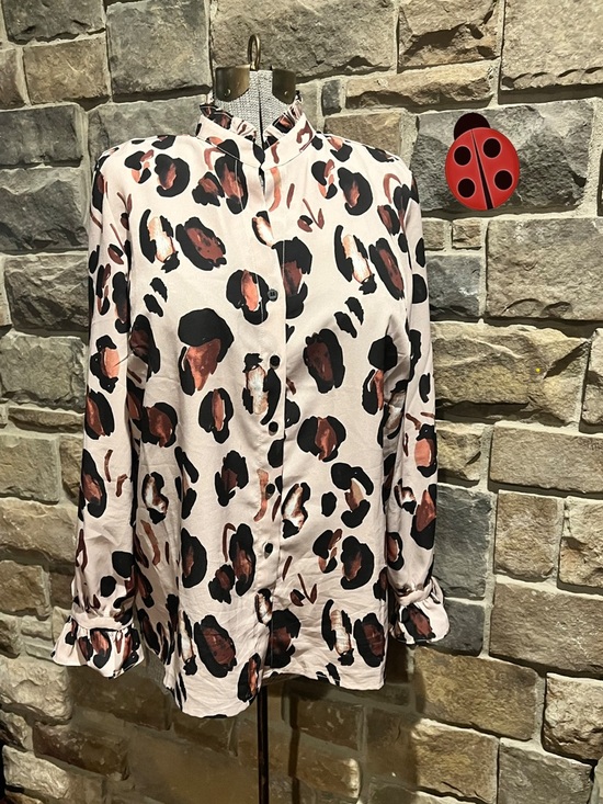 Eloquii Tops - Eloquii Multicolor Abstract Print Blouse in Cream, Black and Brown Size 14